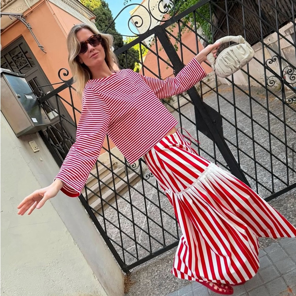 Zara Limited Edition Red & White Striped Sarong Midi Skirt Cotton Wrap - Picture 15 of 16